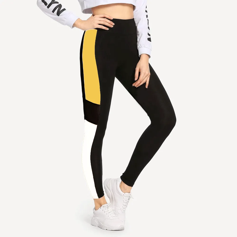 Black Leggings With Yellow and White Stripe