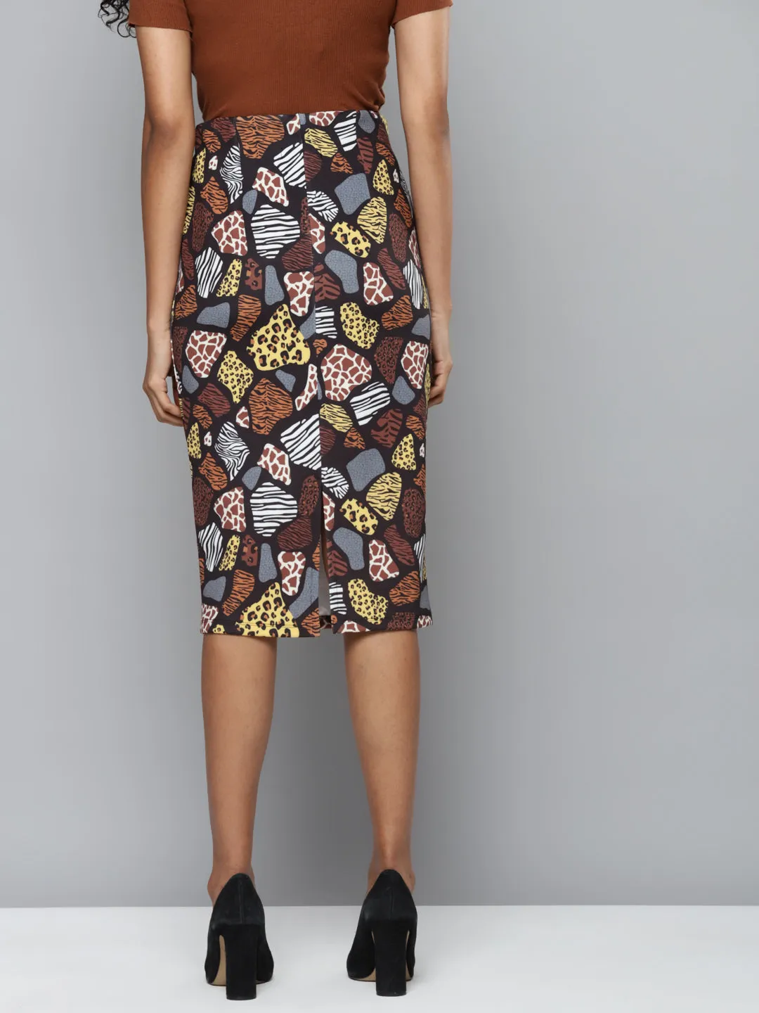 Black Scuba Abstract Animal Pencil Skirt