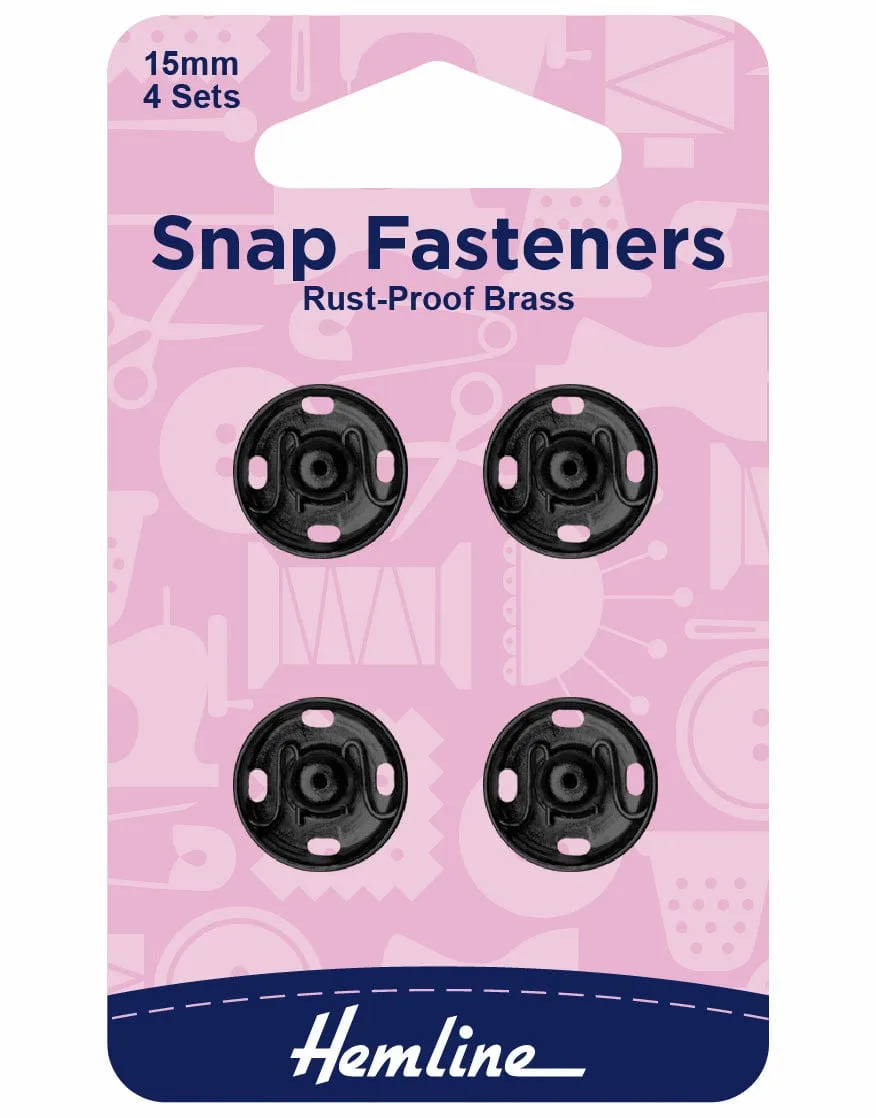 Black Snap Fasteners 15mm Hemline 4 sets