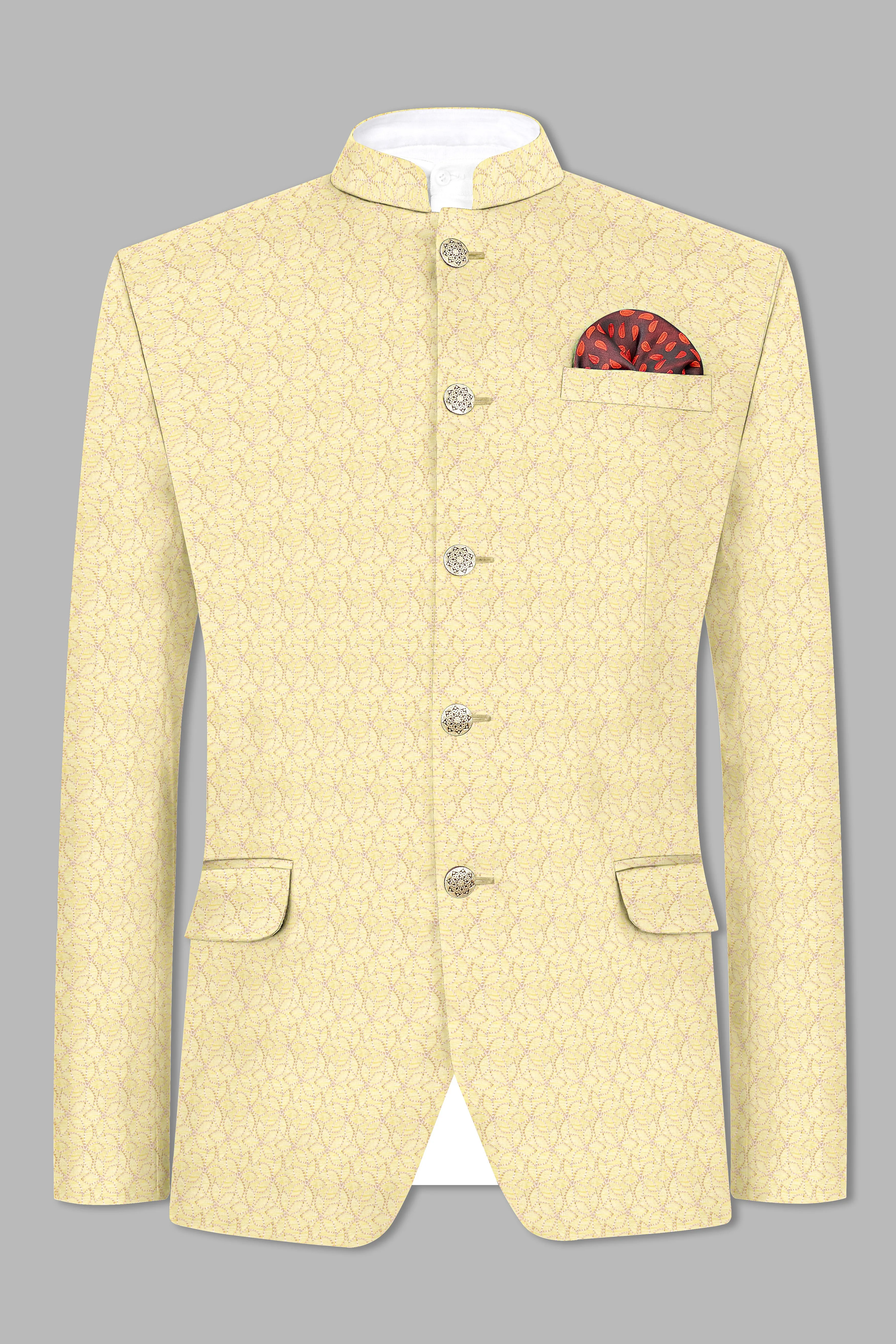 Blond Yellow Flower Embroidered Bandhgala Jodhpuri