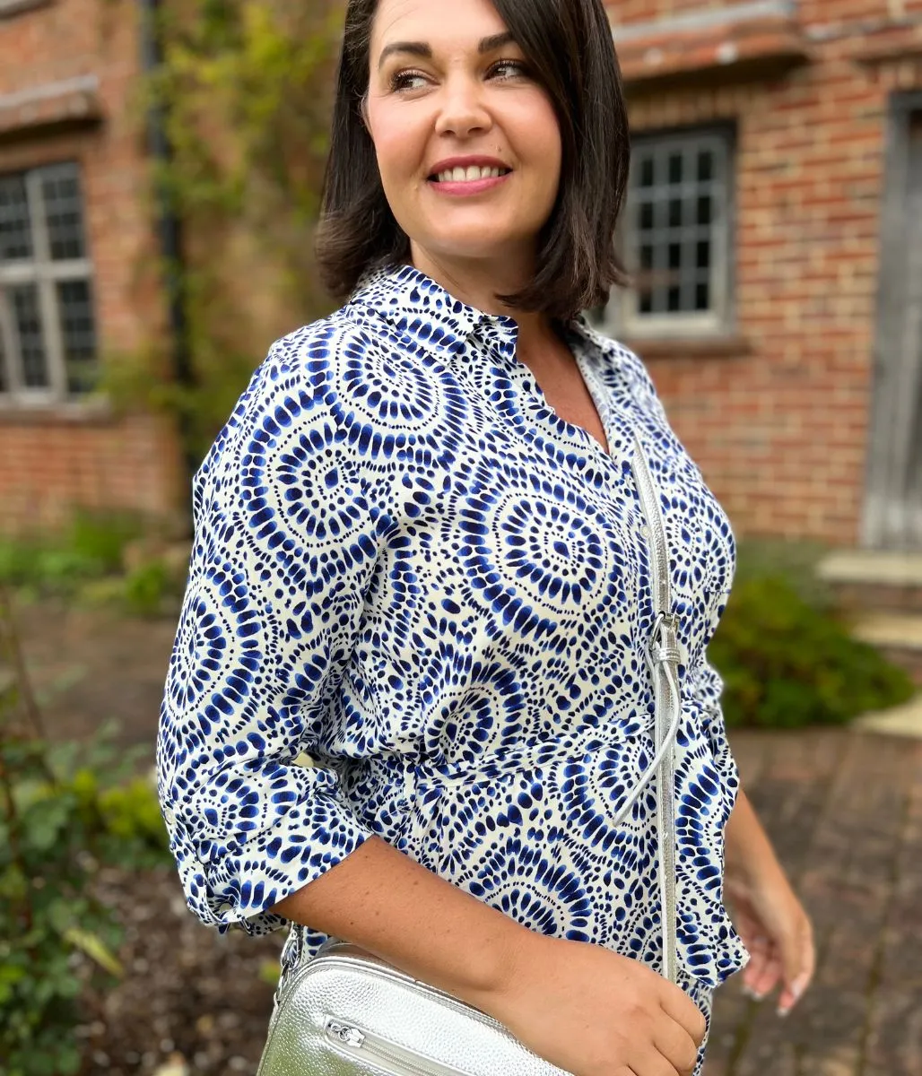 Blue Dial Print Shirt Dress