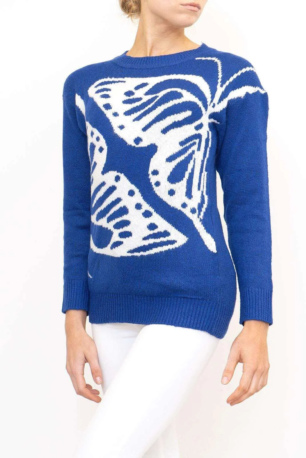 Bonmarche Blue Butterfly Long Sleeve Sweater Jumper