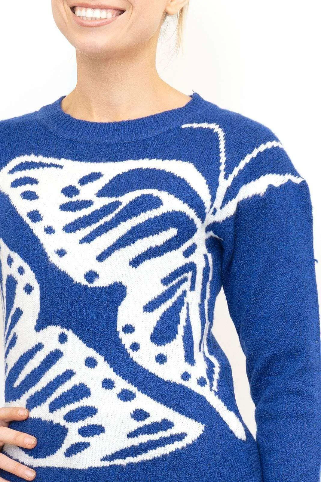 Bonmarche Blue Butterfly Long Sleeve Sweater Jumper