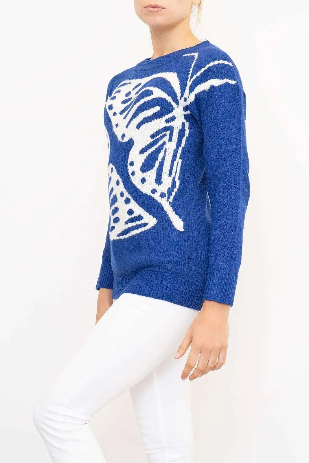 Bonmarche Blue Butterfly Long Sleeve Sweater Jumper