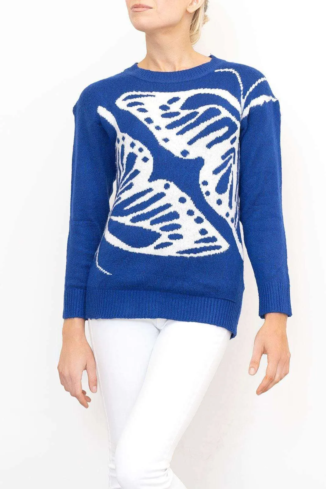 Bonmarche Blue Butterfly Long Sleeve Sweater Jumper