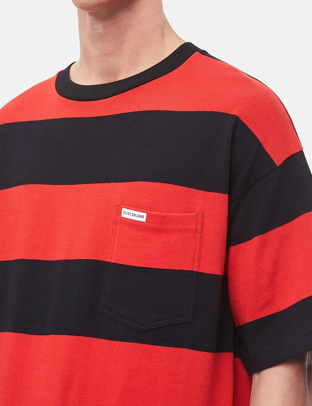 Calvin Klein Relaxed Block Stripe T-Shirt - Black/Racing Red