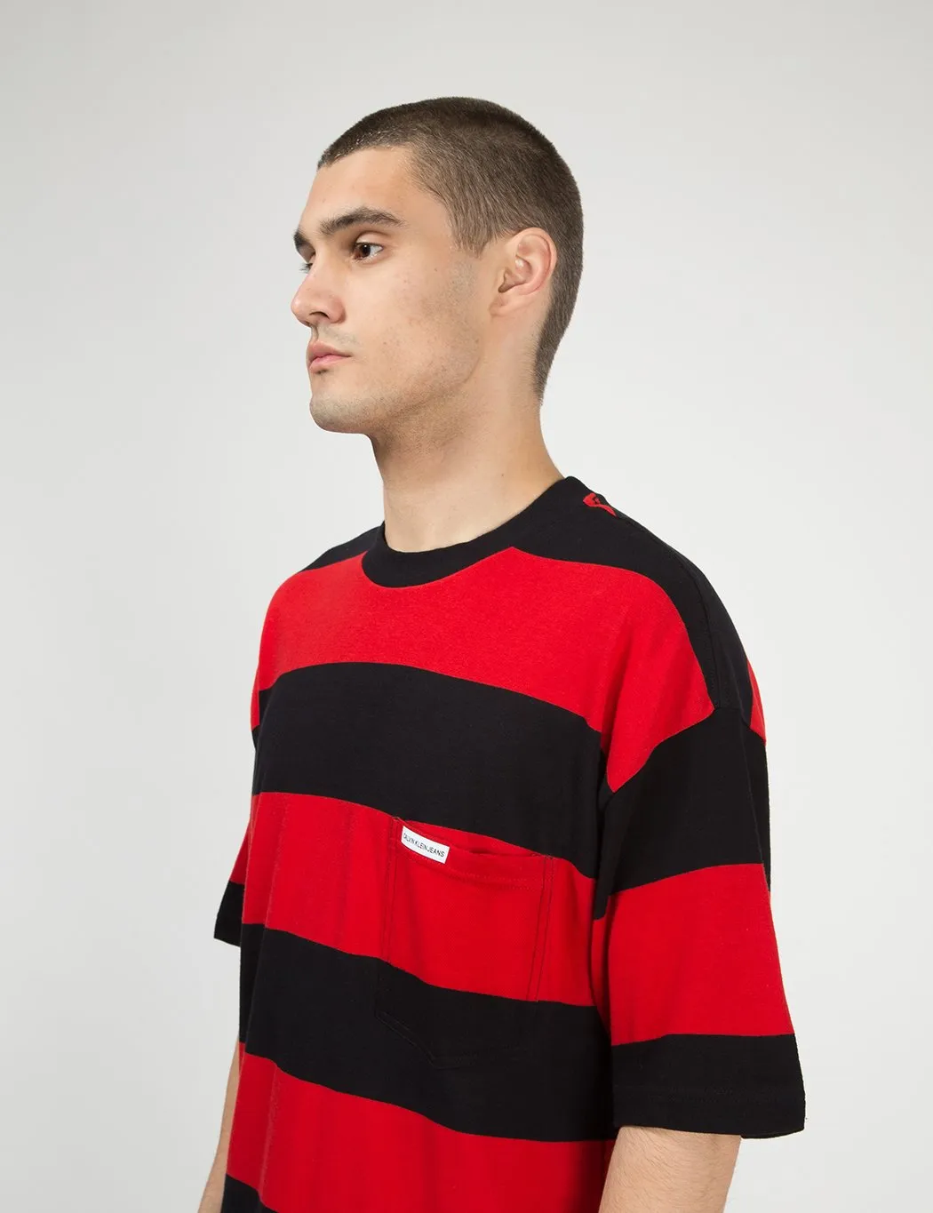 Calvin Klein Relaxed Block Stripe T-Shirt - Black/Racing Red