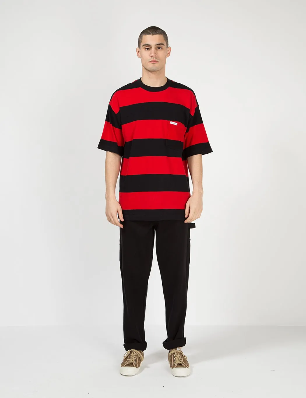 Calvin Klein Relaxed Block Stripe T-Shirt - Black/Racing Red