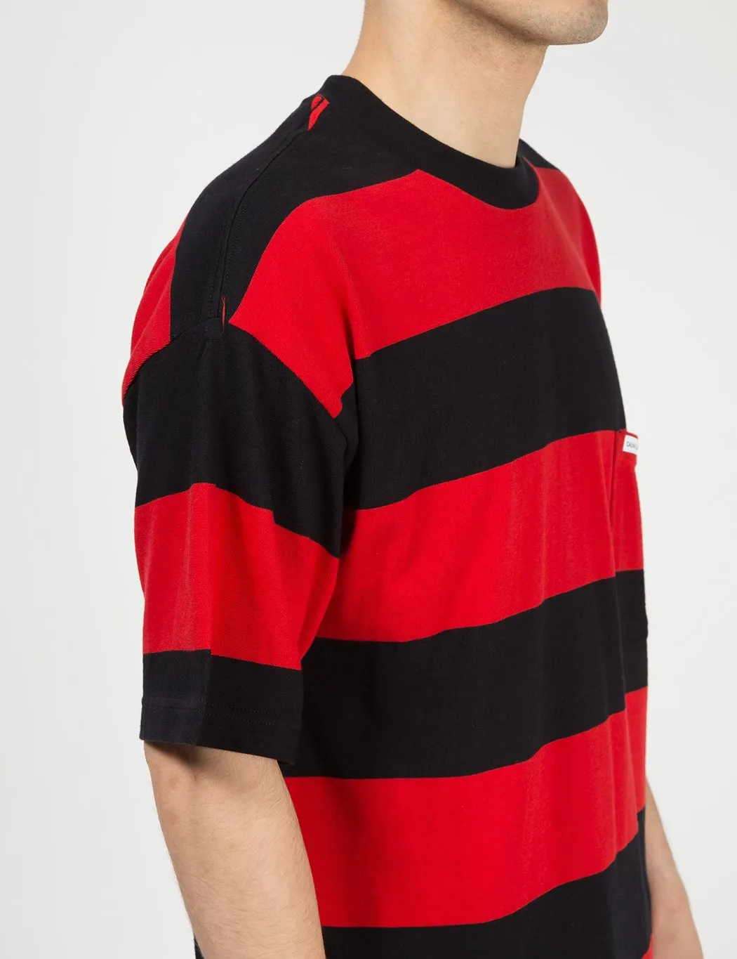 Calvin Klein Relaxed Block Stripe T-Shirt - Black/Racing Red