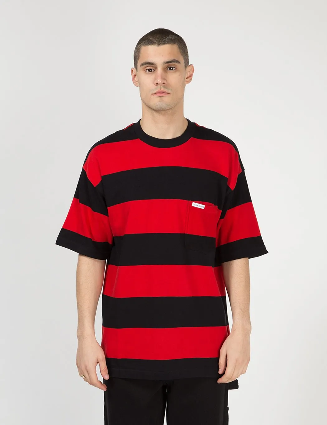 Calvin Klein Relaxed Block Stripe T-Shirt - Black/Racing Red