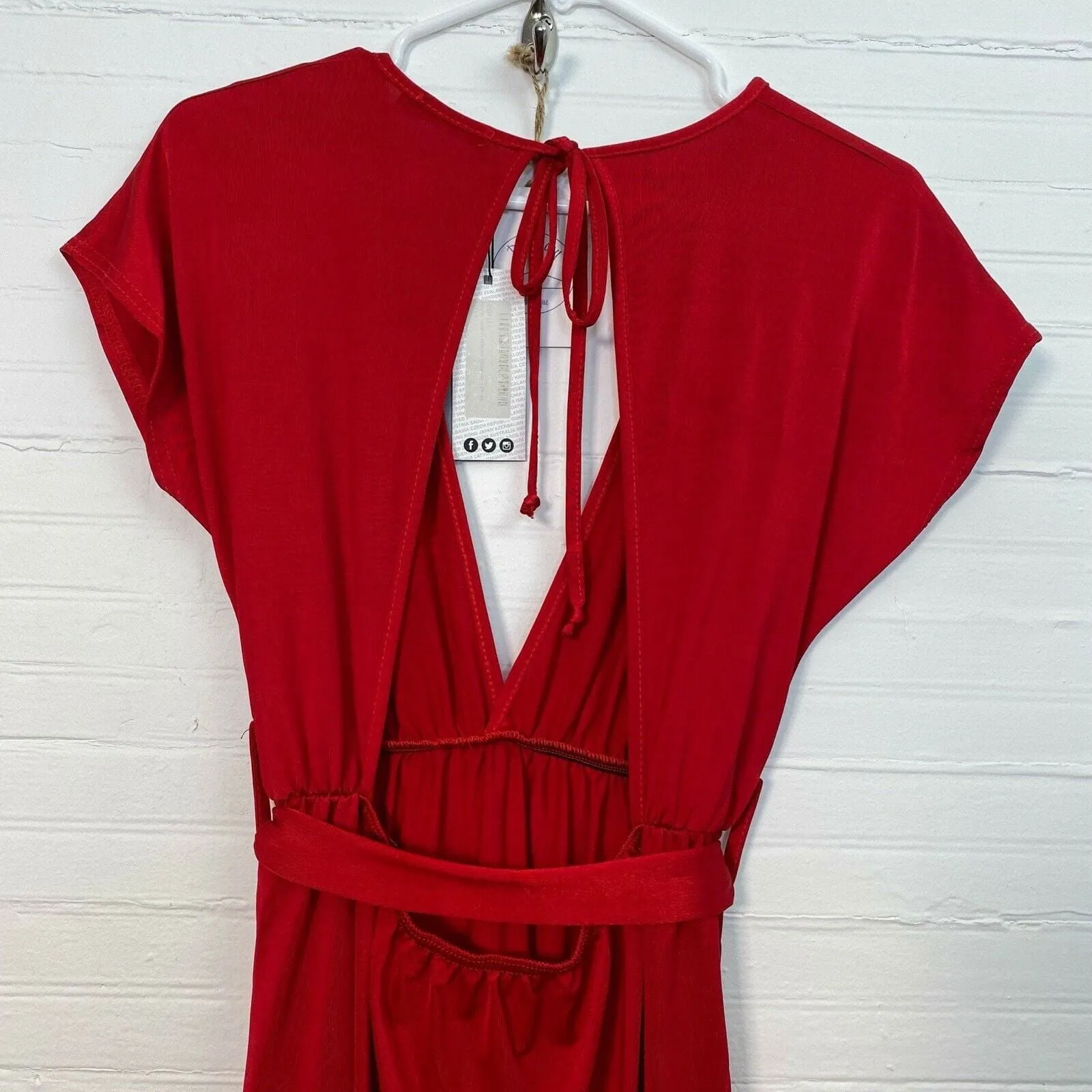 Captivating Boohoo Womens Red Maxi Dress Durable Tie Waist Flutter Sleeve Size 6