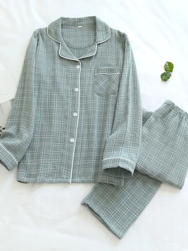 Check Couple Shirt Pajama Set