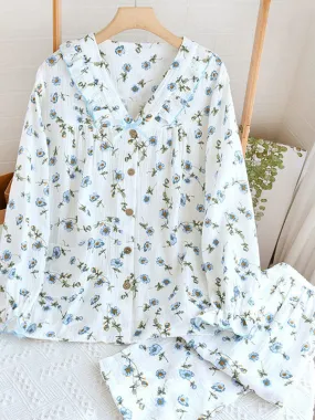 Cotton 2Pcs V Neck Floral Pajama Set