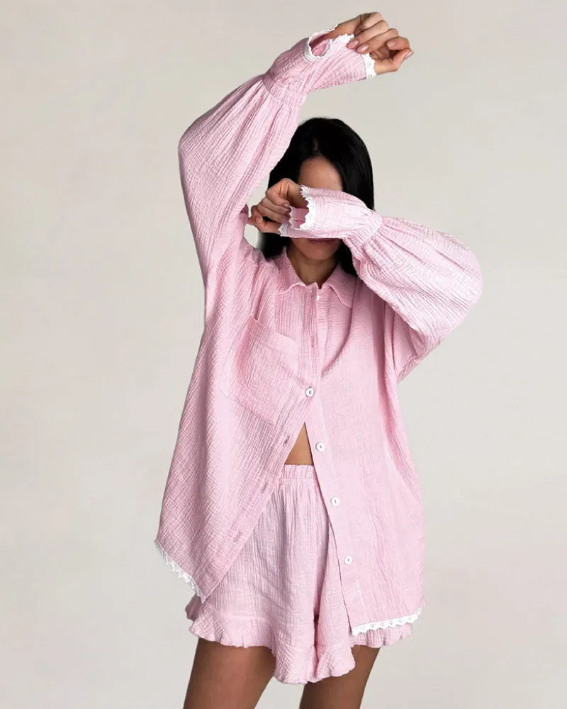 Cotton Cardigan Sleepwear Luxurious Pajama Set