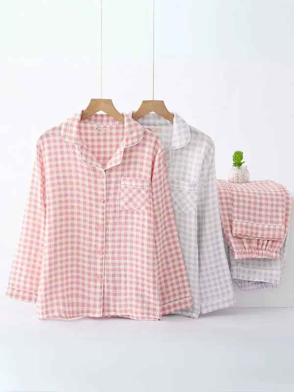 Cotton Color Block Plaid Pajama Set