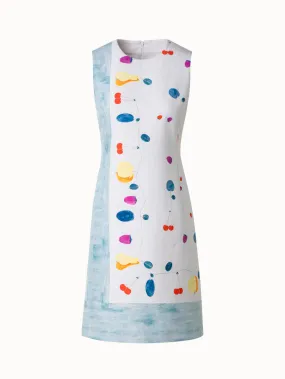 Cotton Silk Double-Face Sheath Dress with Fruits Print