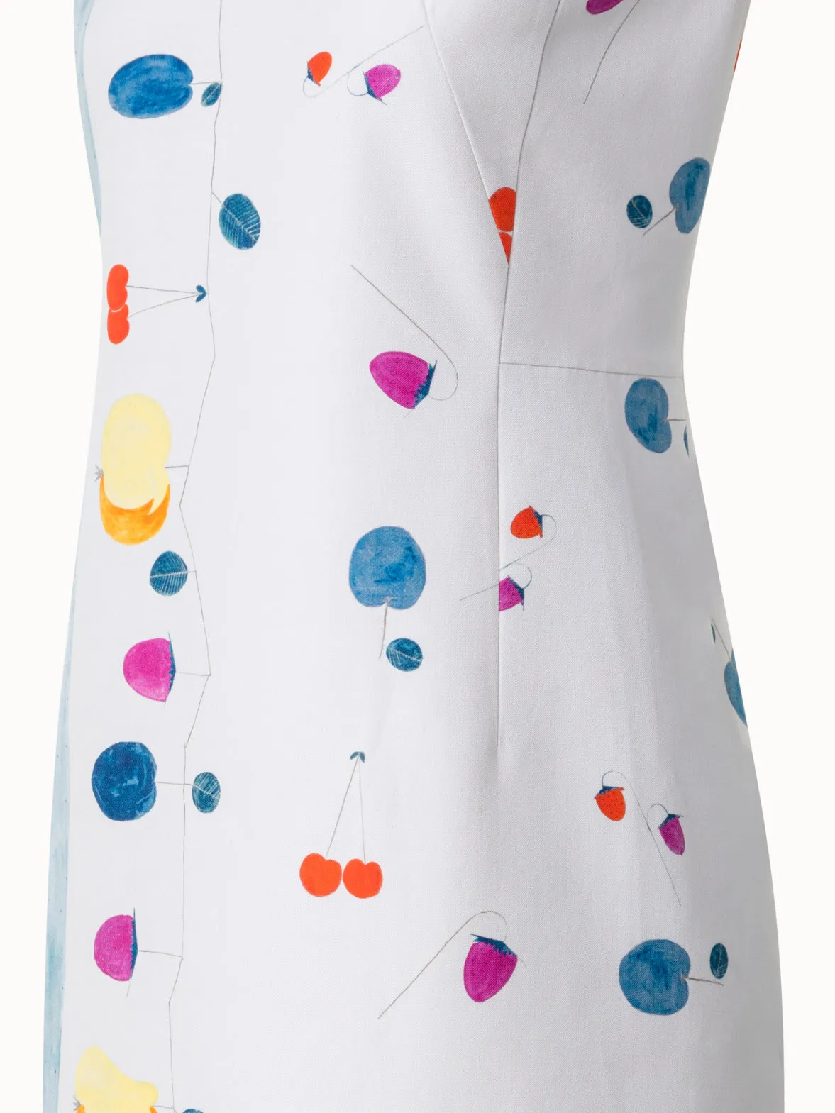 Cotton Silk Double-Face Sheath Dress with Fruits Print