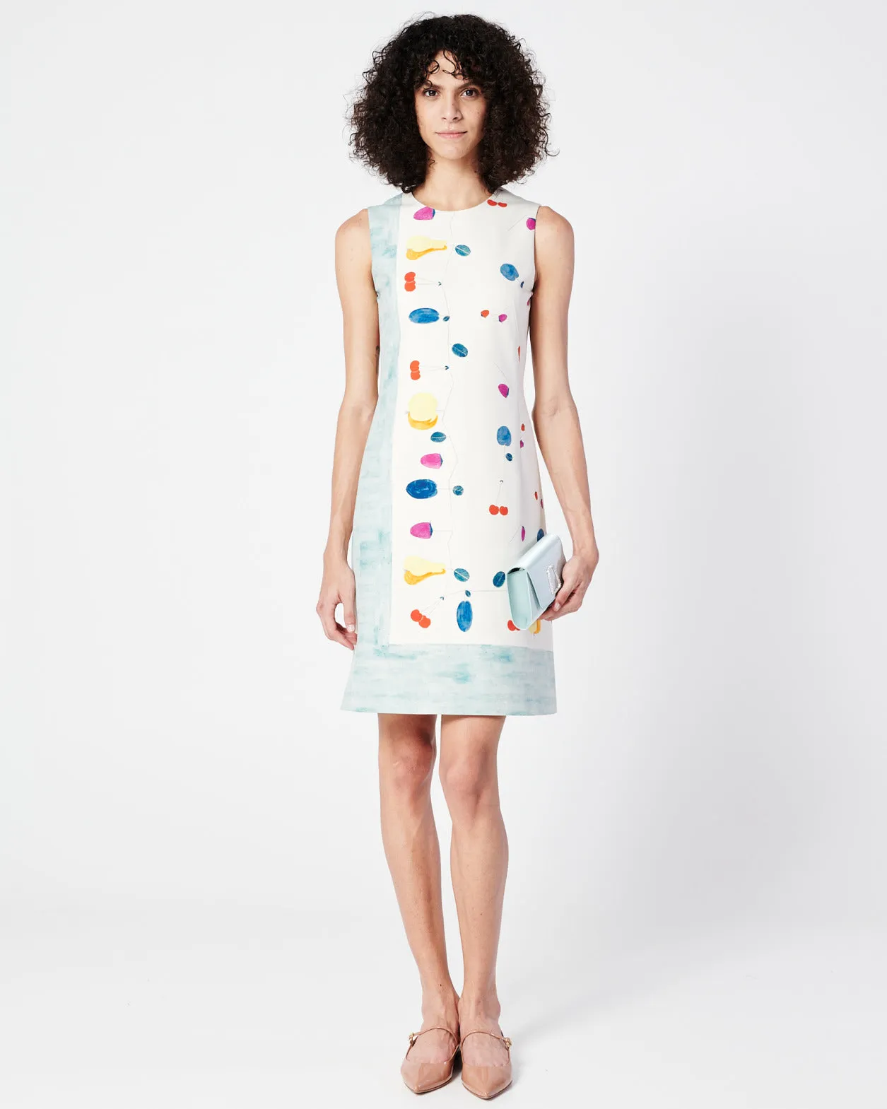 Cotton Silk Double-Face Sheath Dress with Fruits Print