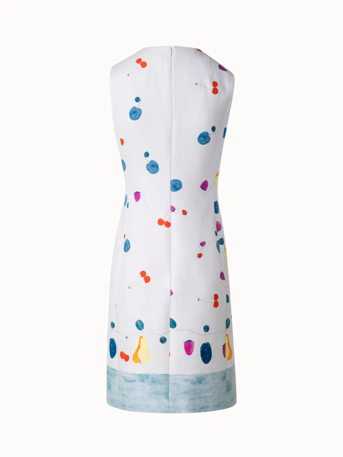 Cotton Silk Double-Face Sheath Dress with Fruits Print