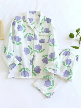 Cotton Tulip Print Long Sleeve Pajama Set