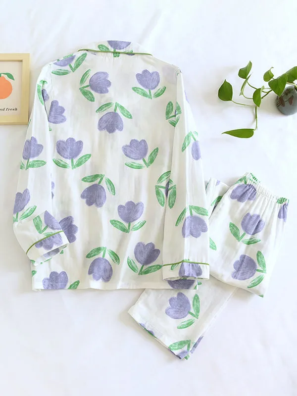 Cotton Tulip Print Long Sleeve Pajama Set