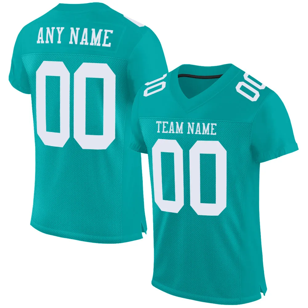 Custom Aqua White Mesh Authentic Football Jersey