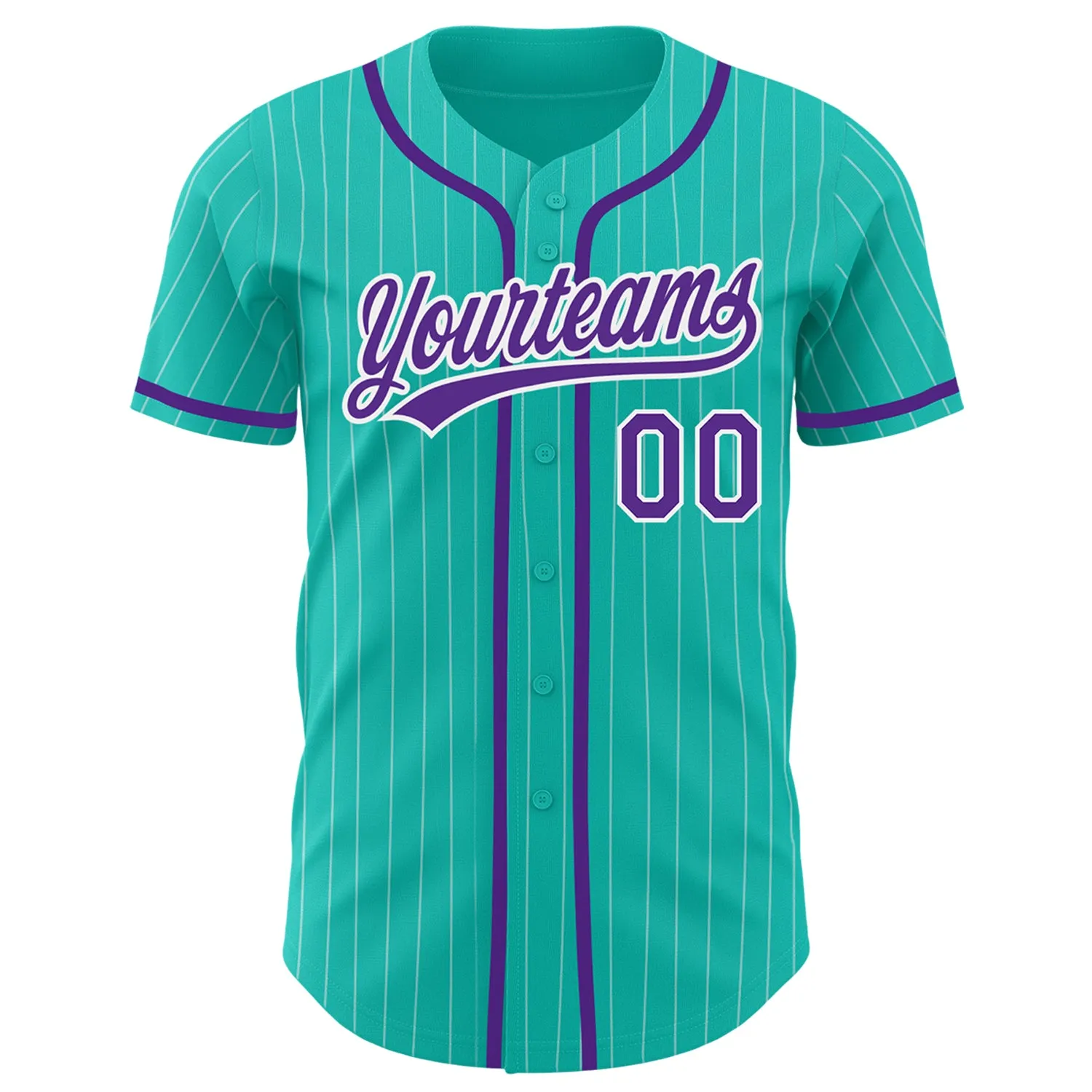 Custom Aqua White Pinstripe Purple Authentic Baseball Jersey