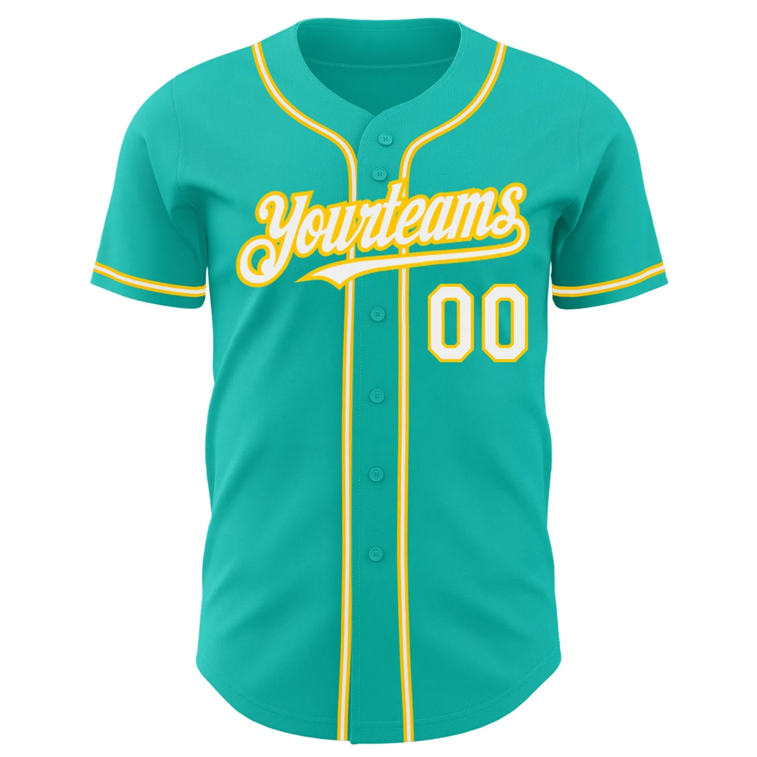 Custom Aqua White-Yellow Authentic Baseball Jersey