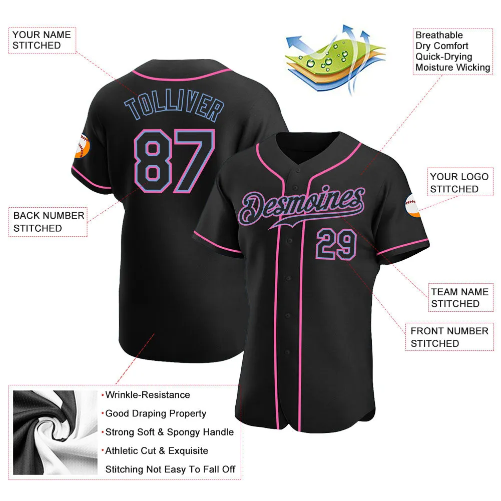 Custom Black Black-Pink Authentic Baseball Jersey