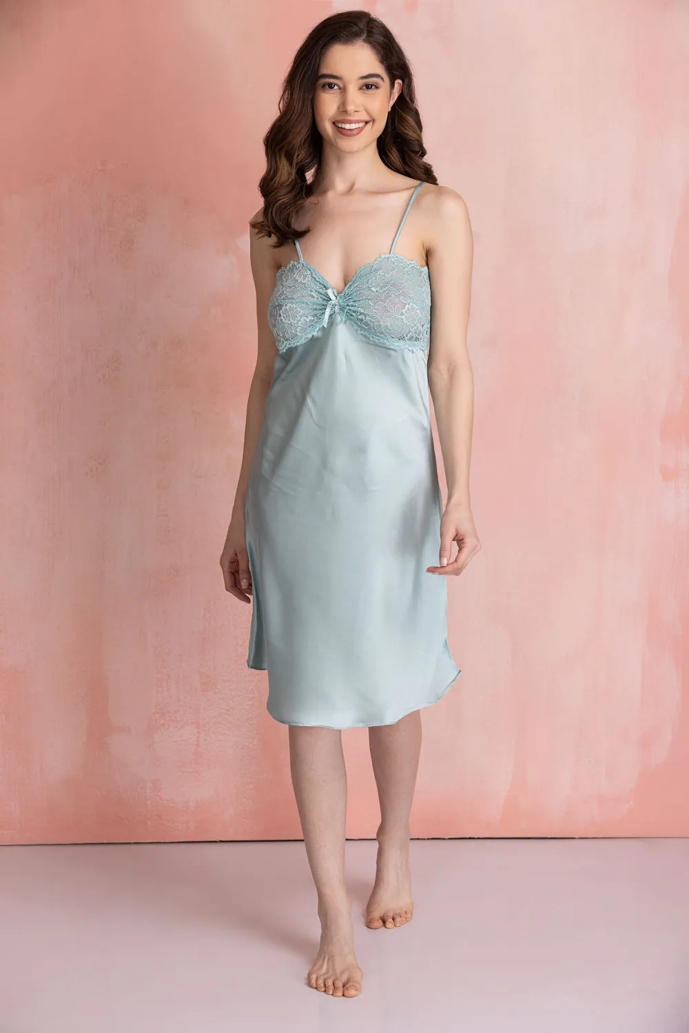 Dust Blue satin Nightgown set