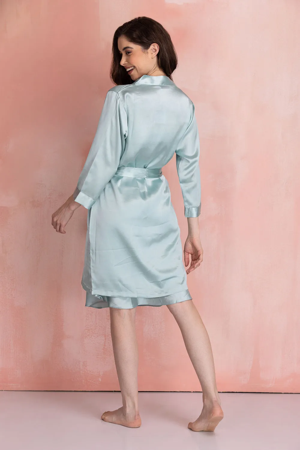 Dust Blue satin Nightgown set