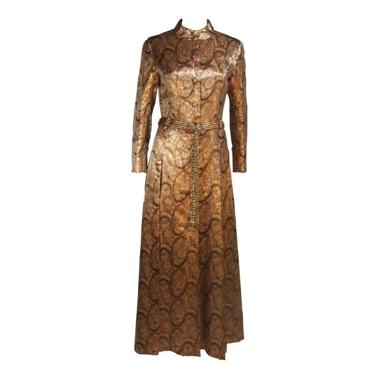 DYNASTY Bronze Paisley Coat with Beaded Belt Size 4-6