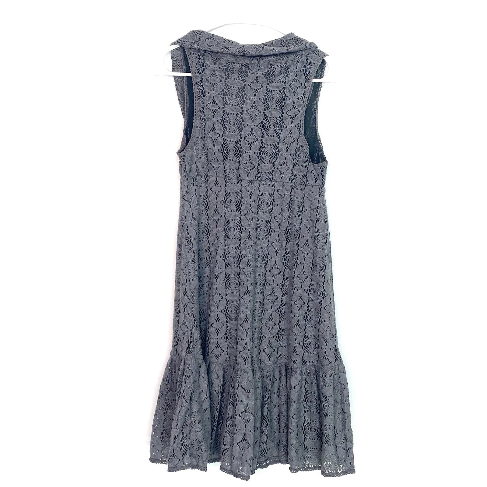 Effortless Free People Gray Crochet Knit Dress - Womens Size 4 - Fully Lined - Cowl Neck