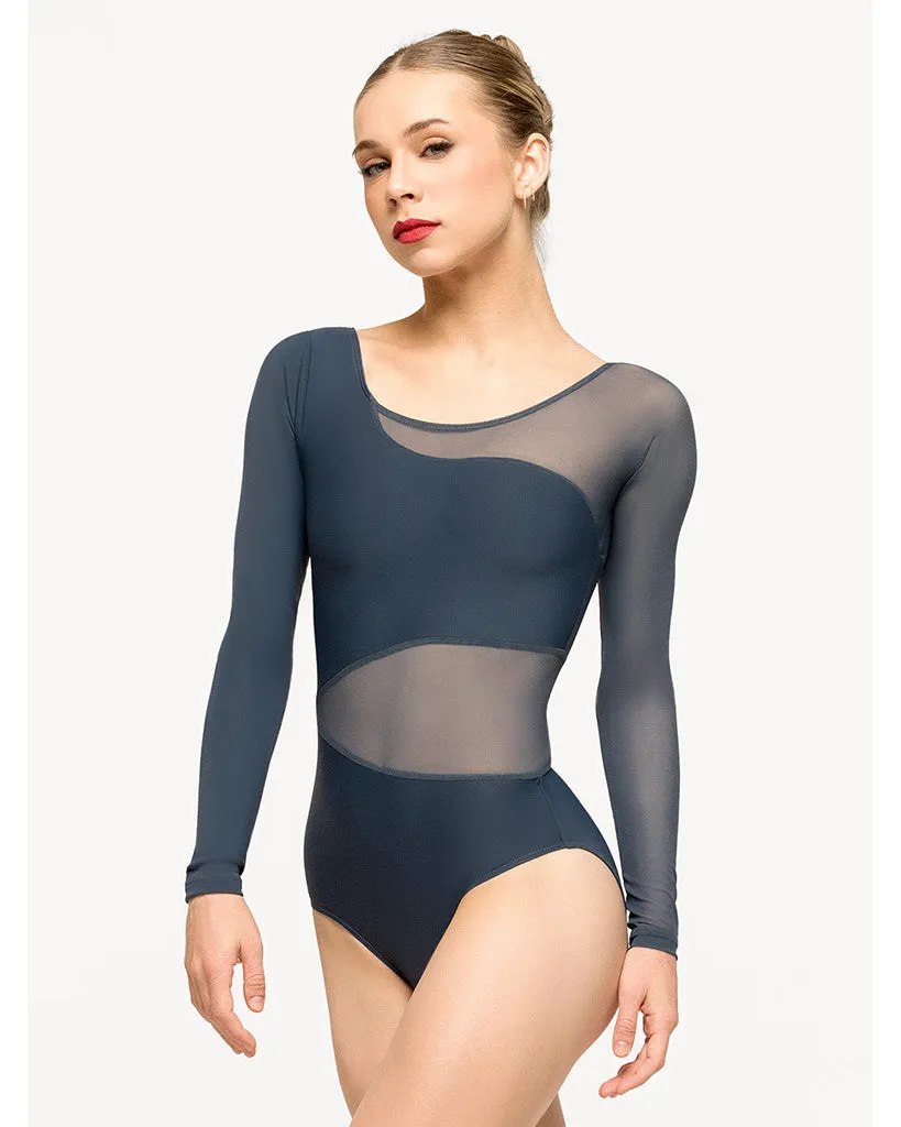 Elevé Dancewear Amelie Scoop Neck Mesh Cut Out Long Sleeve Leotard - Womens - Symphony