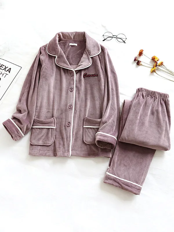 Embroidery Flannel Couple Pajama Set