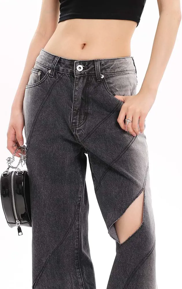 Faded Cutout Side-Stripe Jeans