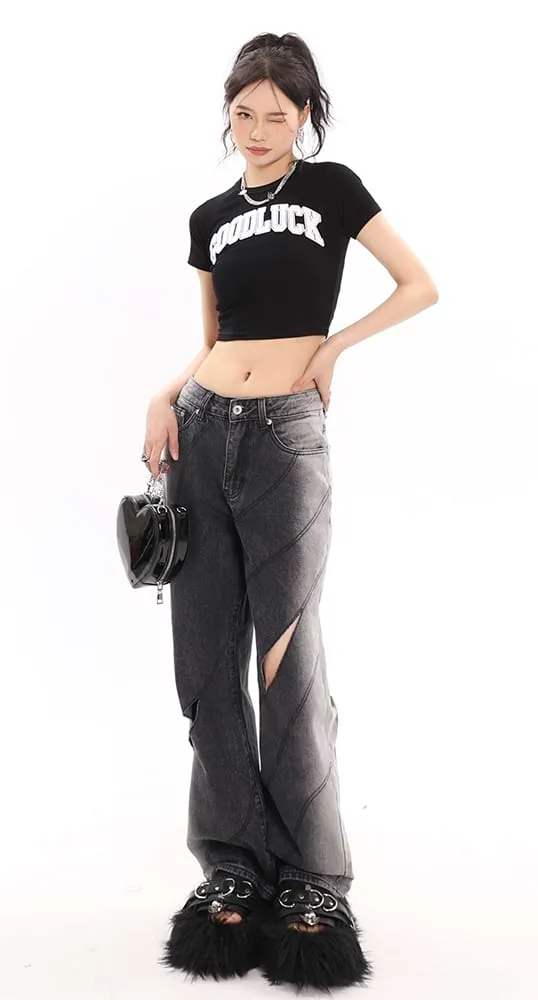 Faded Cutout Side-Stripe Jeans