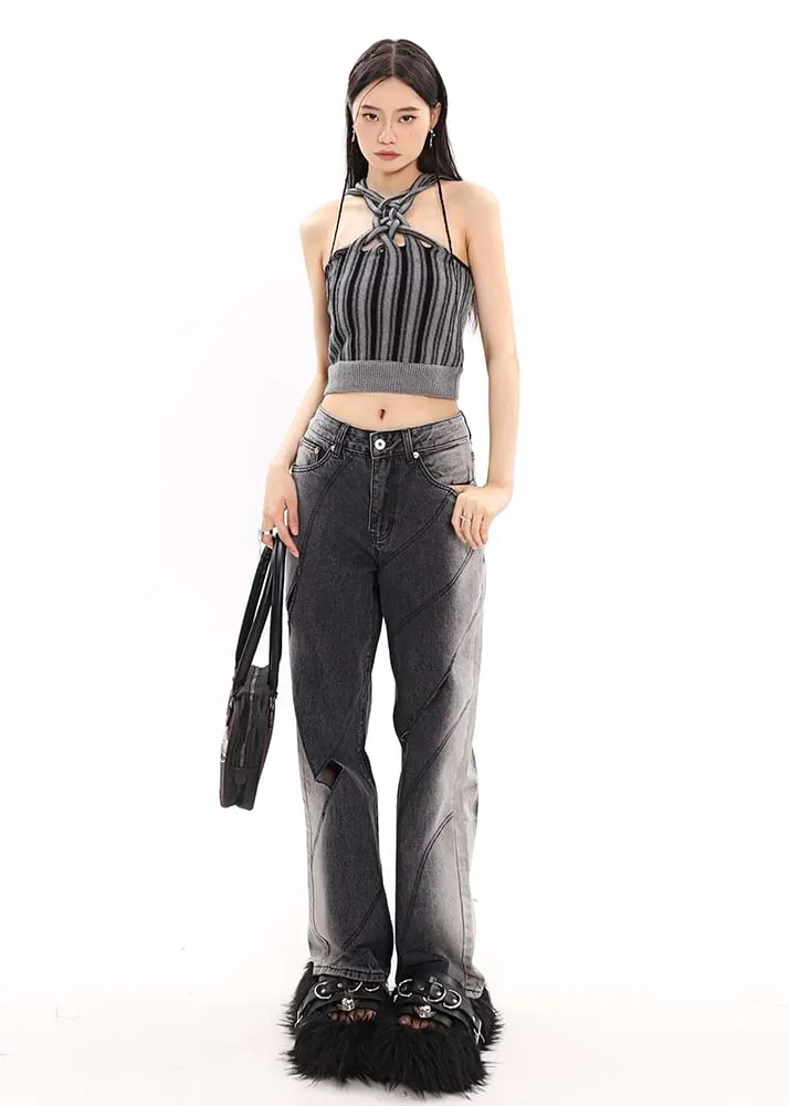 Faded Cutout Side-Stripe Jeans