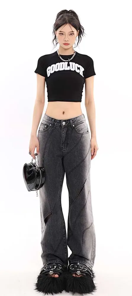 Faded Cutout Side-Stripe Jeans