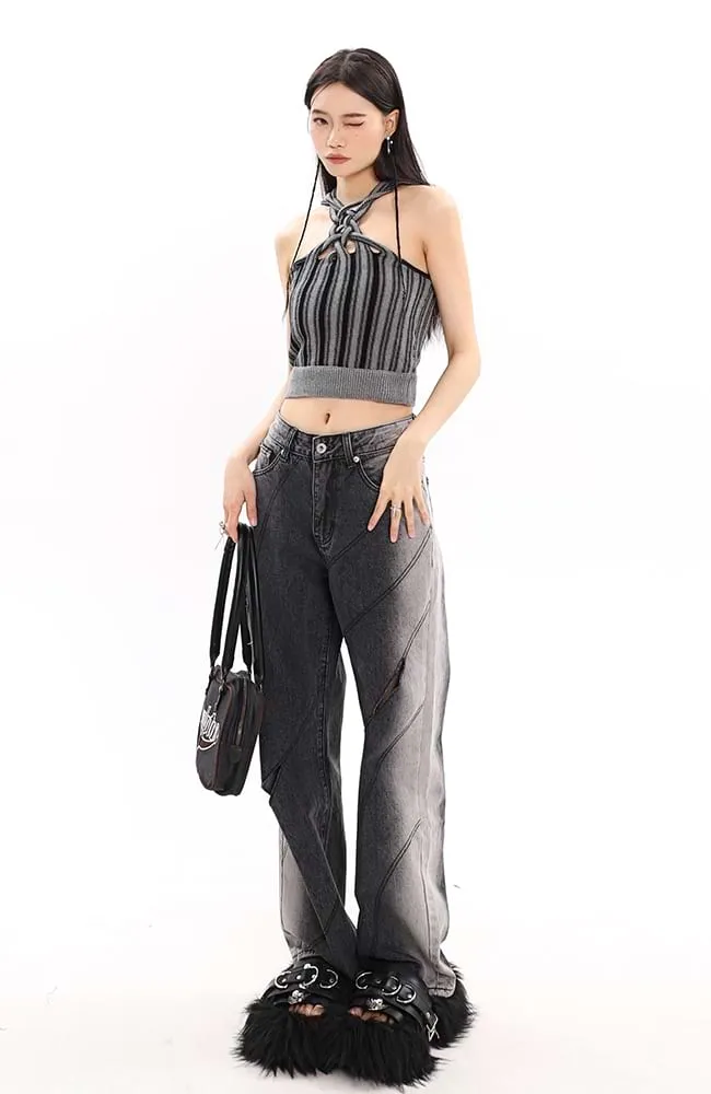 Faded Cutout Side-Stripe Jeans