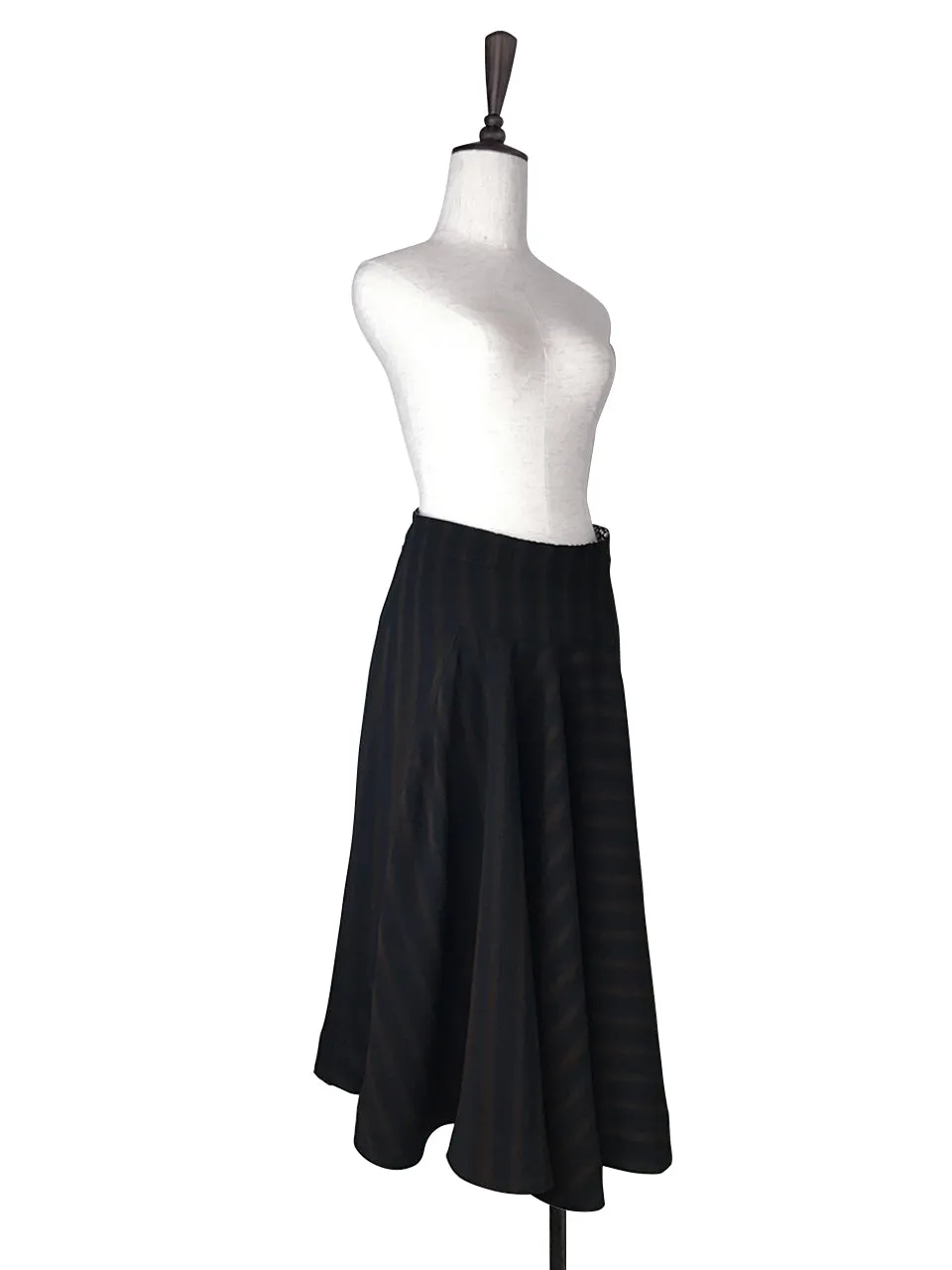 Final Sale! Black Striped Ruffled Panel Midi Pencil Skirt