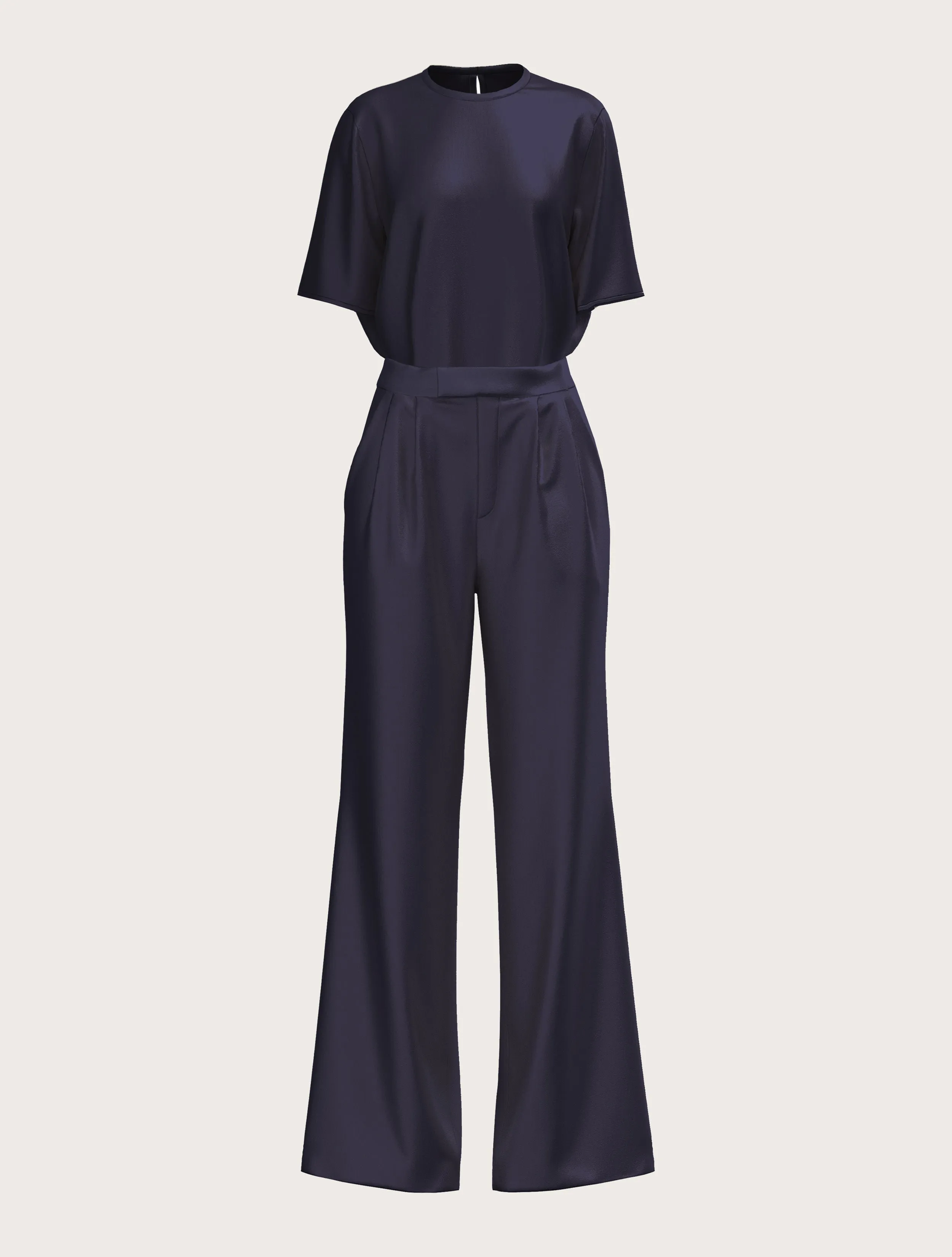 FLARED SATIN SILK TROUSER IN MIDNIGHT BLUE