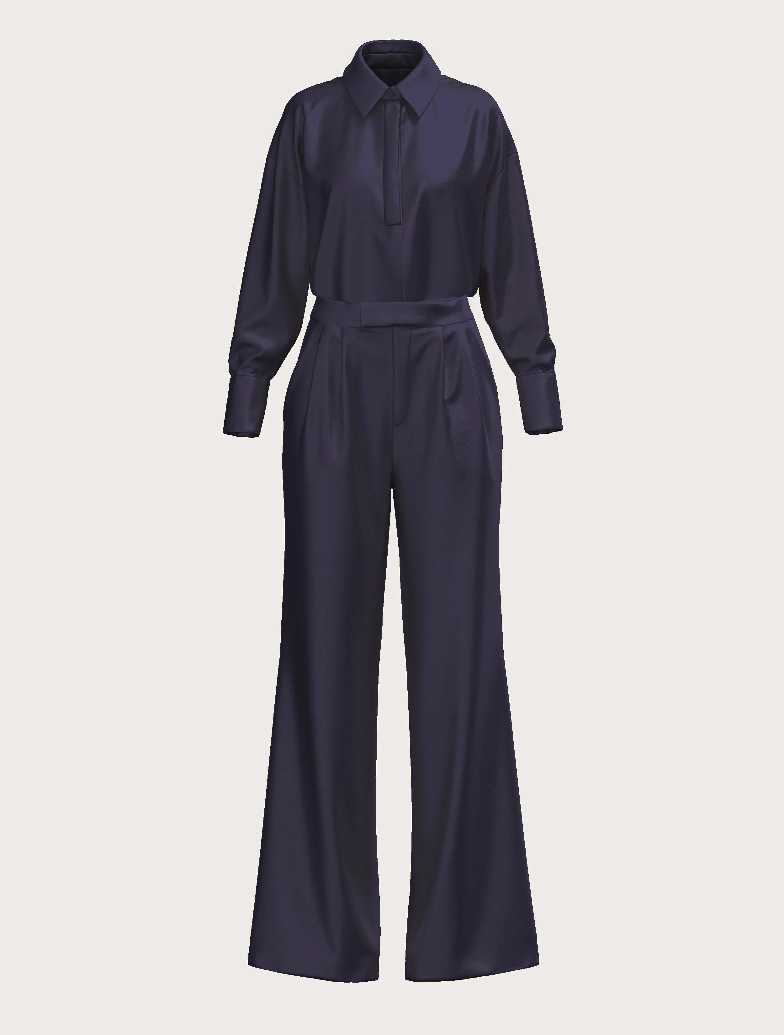 FLARED SATIN SILK TROUSER IN MIDNIGHT BLUE