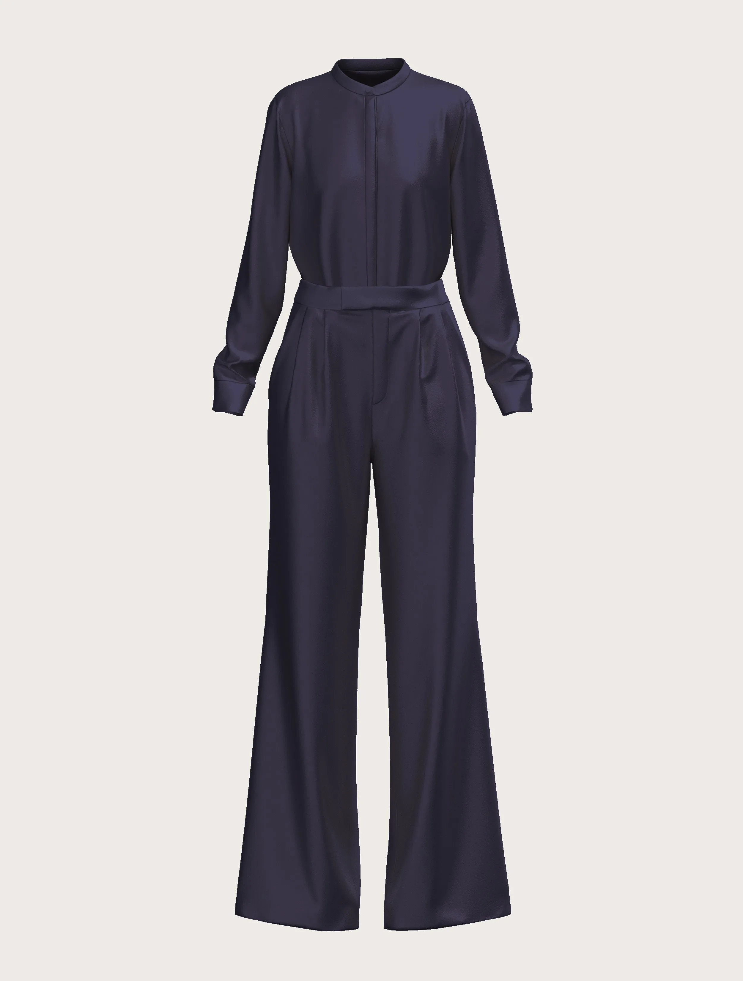 FLARED SATIN SILK TROUSER IN MIDNIGHT BLUE