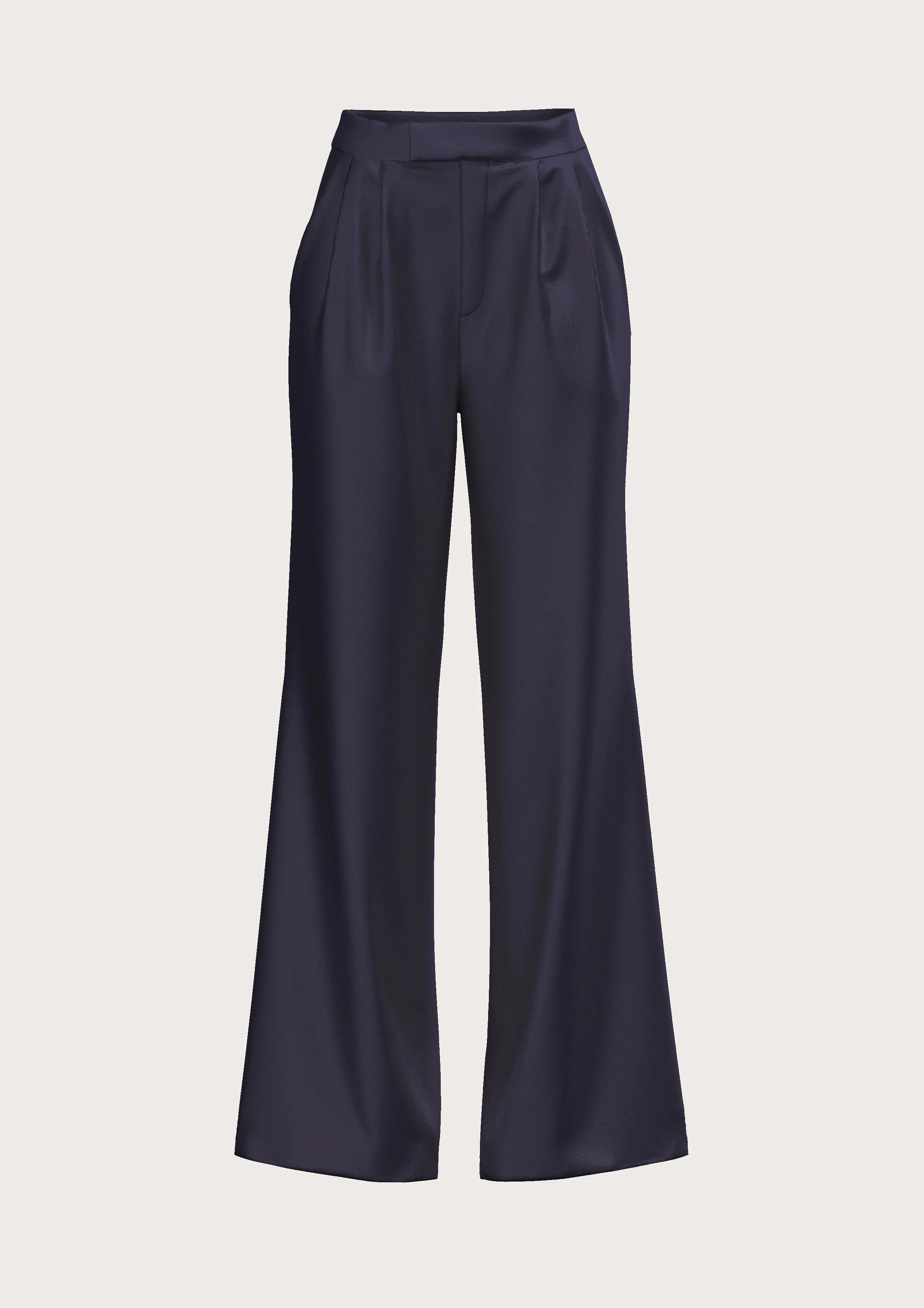 FLARED SATIN SILK TROUSER IN MIDNIGHT BLUE