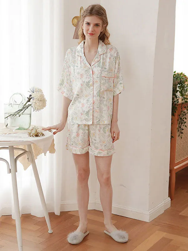 Floral Cotton Shirt Shorts Pajamas Set