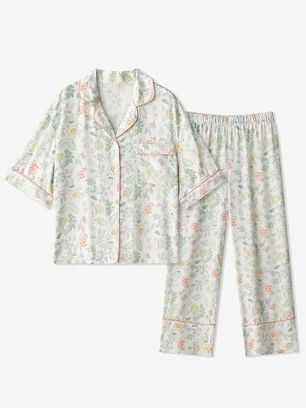 Floral Cotton Shirt Shorts Pajamas Set