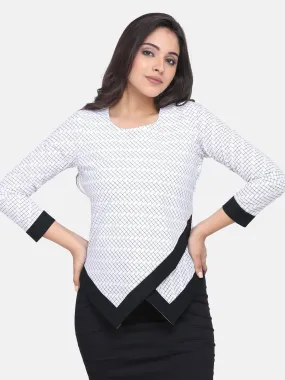 Geometric Pattern Patch Detail Cotton Top - White