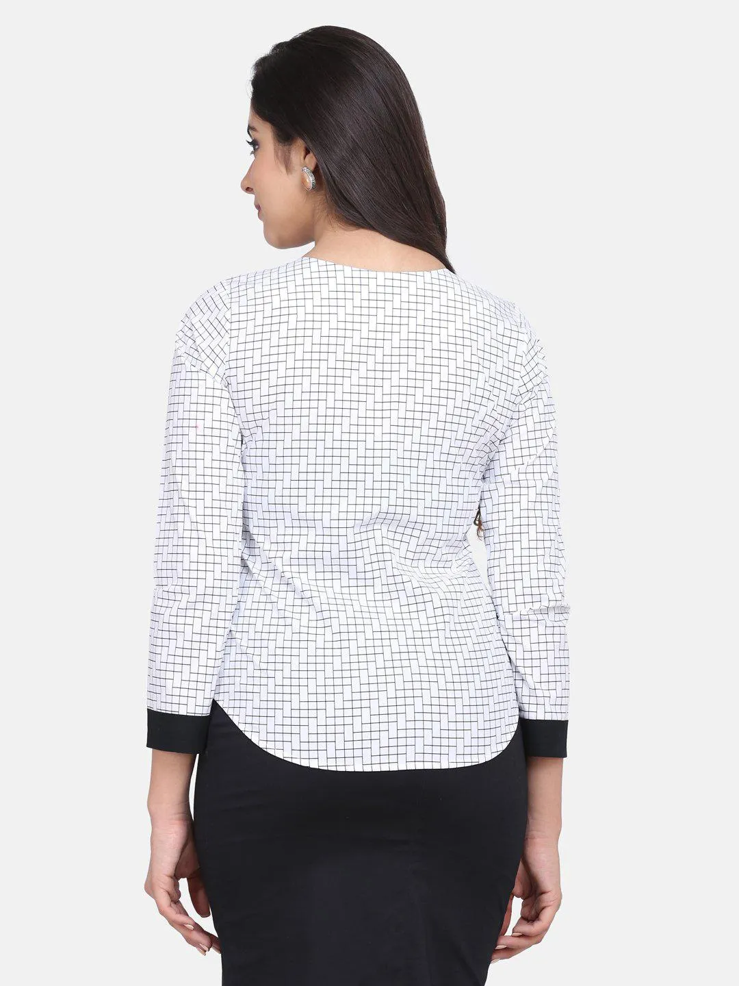 Geometric Pattern Patch Detail Cotton Top - White