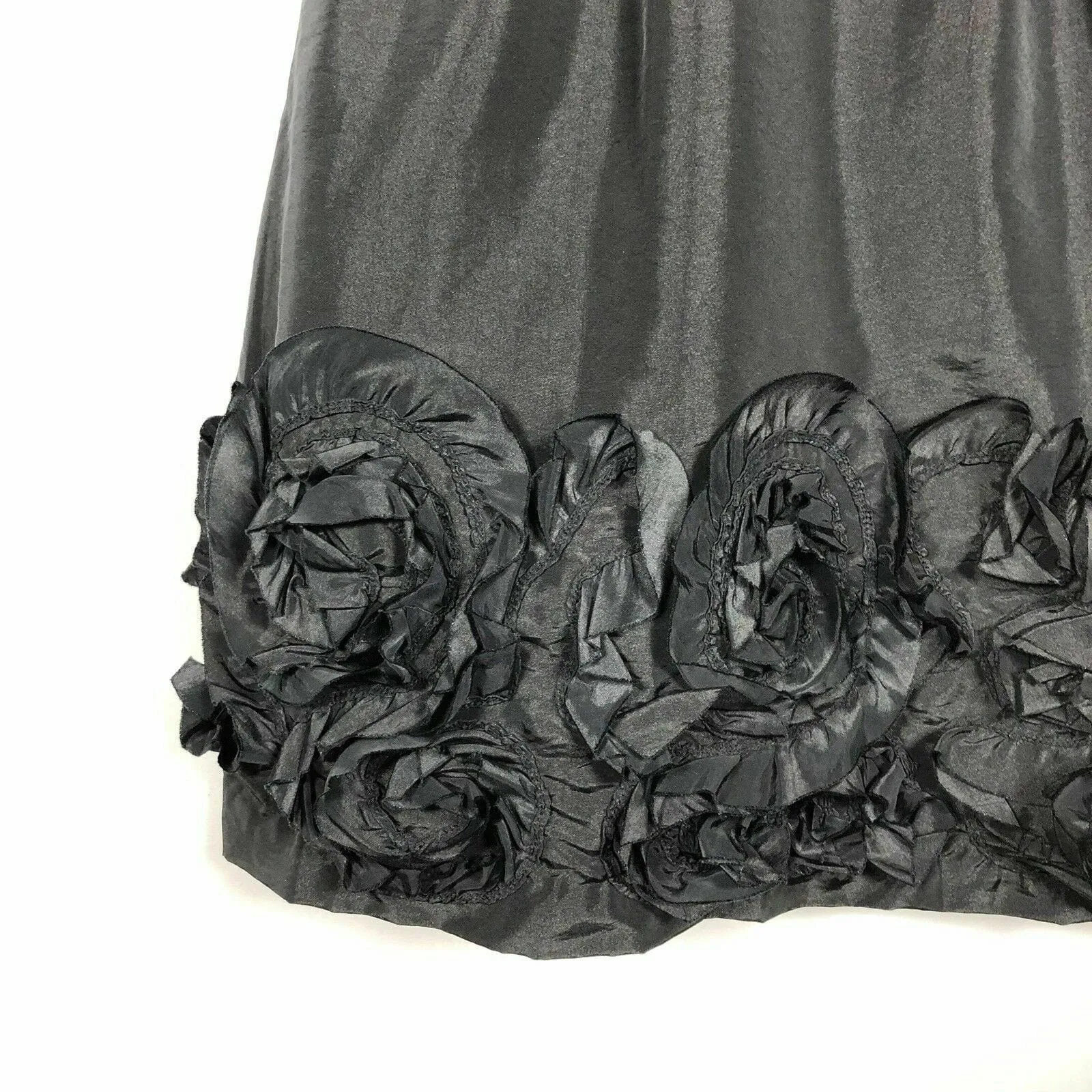 Glamorous Max & Cleo Black Strapless Ruffled Flower Hem Prom Party Dress XS Black Solid A-Line Female Very Good